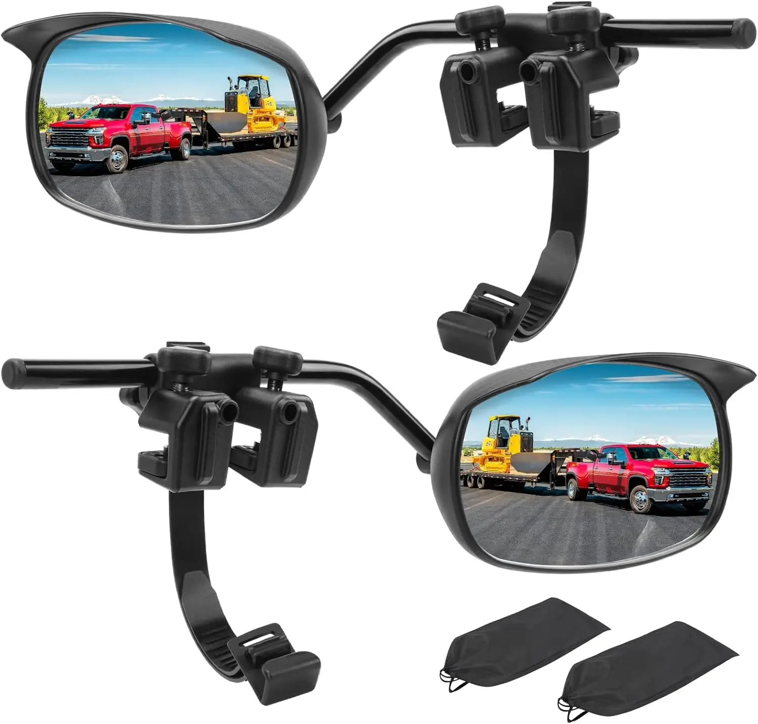 

Universal Clip-on Towing Mirrors with RainGuard, Adjustable Convex Pair for Trailer Truck Car RV