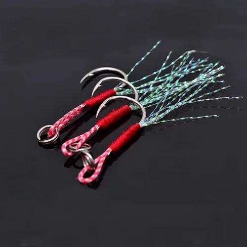 Imagen 2 del producto Plantillas de Pesca de Jigging lento, anzuelo de asistencia con púas, anzuelos individuales, hilo de pluma, señuelo de Pesca de acero rico en carbono