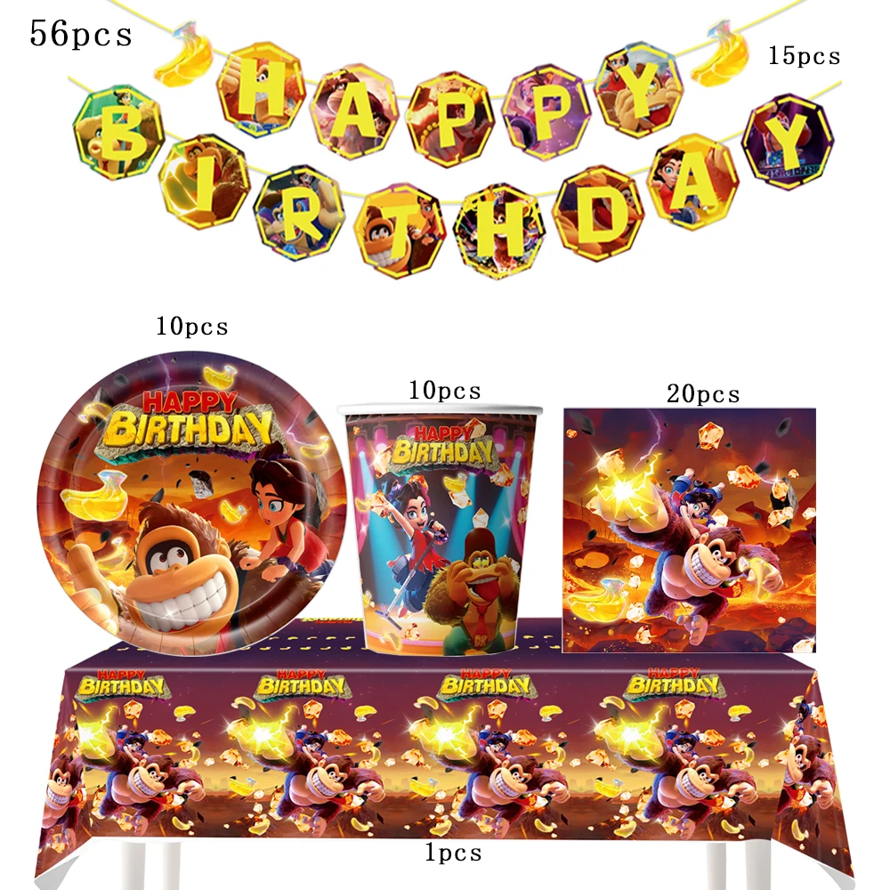Donkeys Kong Geburtstagsparty-Dekoration, Einweggeschirr-Set, Tischdecke, Banner, Teller, Tasse, Serviette, Babyparty, Kong Party Suppli