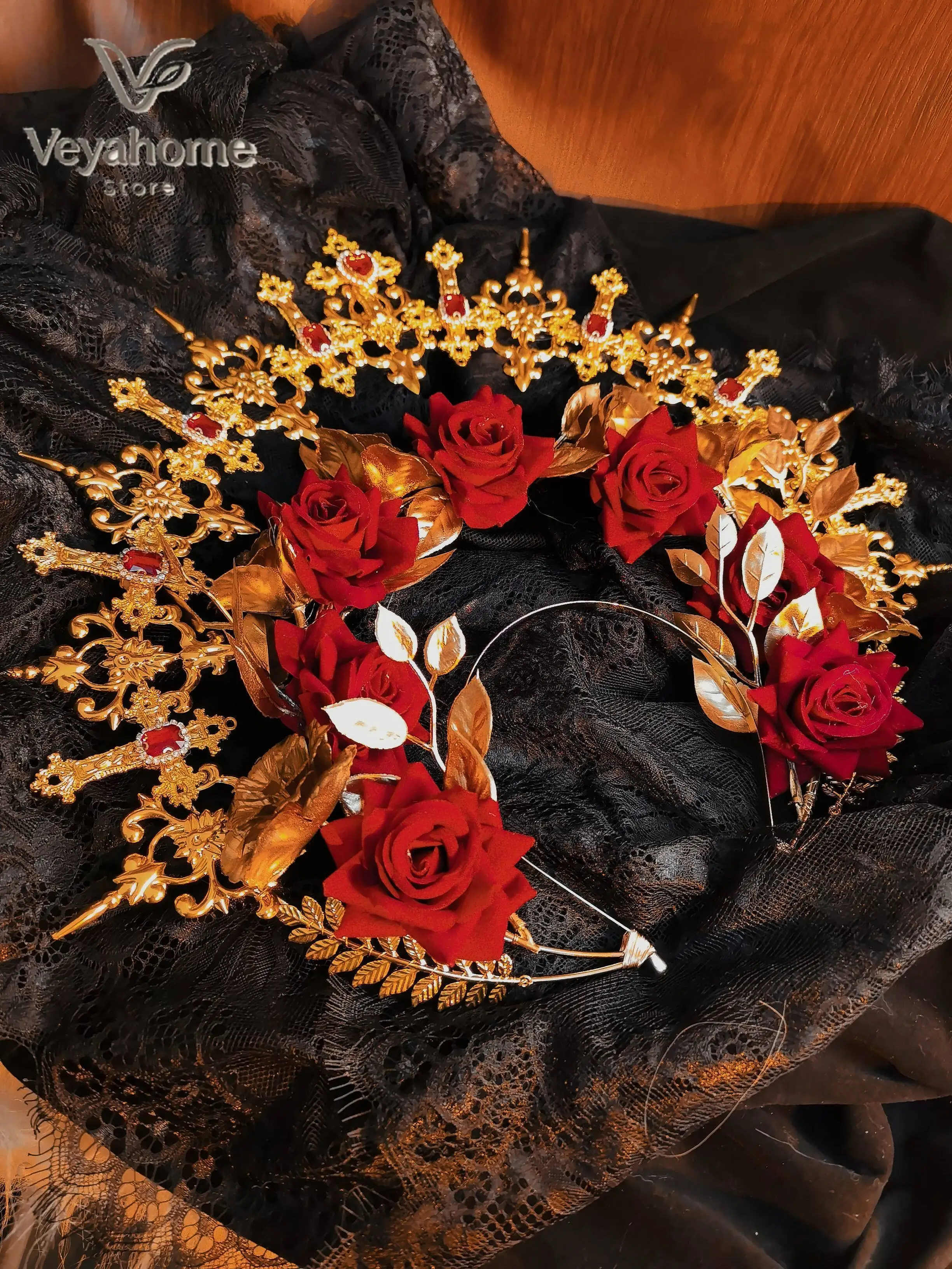 Notre Dame Halo Pope Headdress Hair Accessories Exaggerated Catwalk Rose Queen Photography Photo Crown