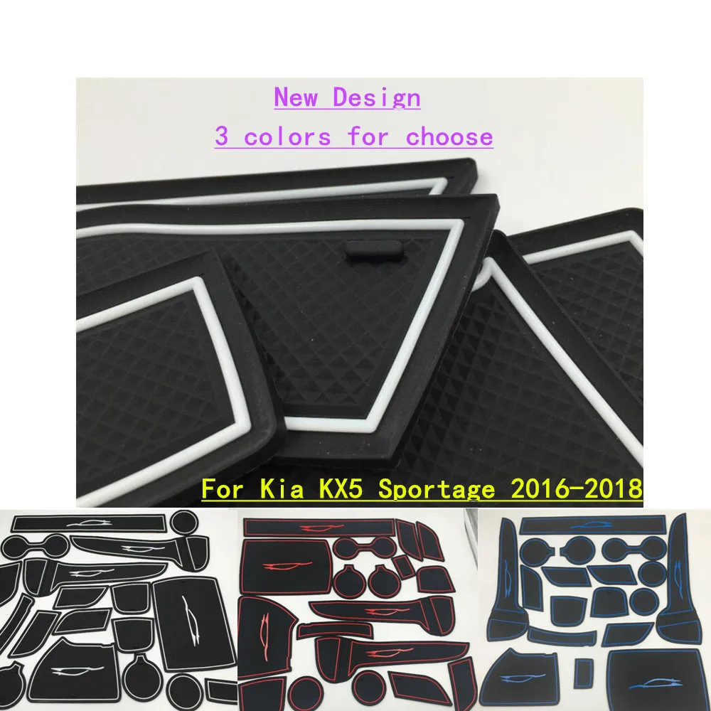 Car Groove Gate Slot Armrest Storage Rubber Non-Slip Mats Mat Inner Stick Door Pad/Cup 18pcs For Kia Sportage KX5 2016 2017 2018