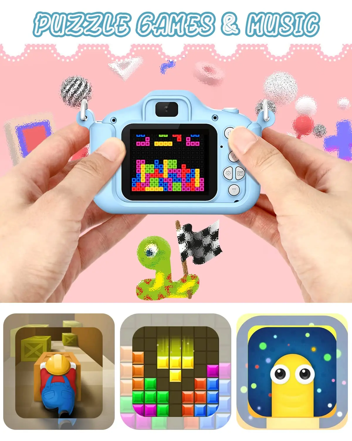 Space Cartoon Kids Selfie Camera HD Kids Digital Video X5S Cameras Toys with 32GB SD Card for Children Christmas Birthday Gifts