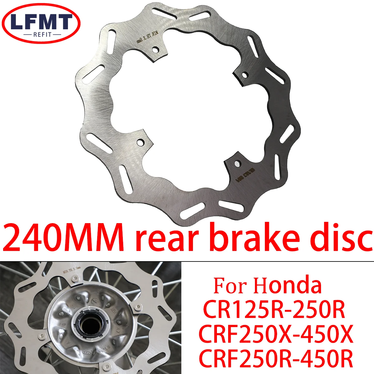 

Dirt bike 240mm rear brake disc For Honda HONDA CR125R CR250R 2002-2007 CRF 250R 450R 2004-2014 250X 450X 2022