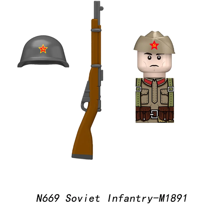 MOC WW2 militaire soviétique armée rouge soldats figurines blocs de construction infanterie PPS pistolets guerrier casques bateau chapeau briques à monter soi-même jouet garçons