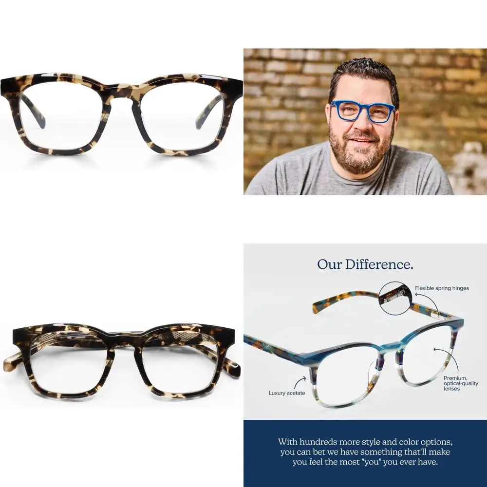 

Premium Reading Glasses for Men & Women - Square Frames Ideal for Broad Faces, Magnification Levels 0x to 4.0x, Humble Narrator