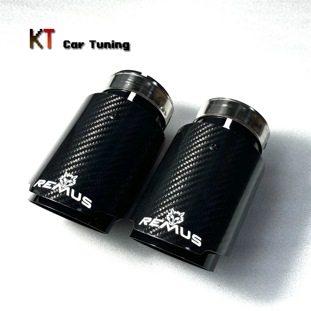 1Piece REMUS Car Glossy Carbon Fiber Muffler Tip Exhaust System Pipe Tips Muffler Nozzles Black Stainless for Universal