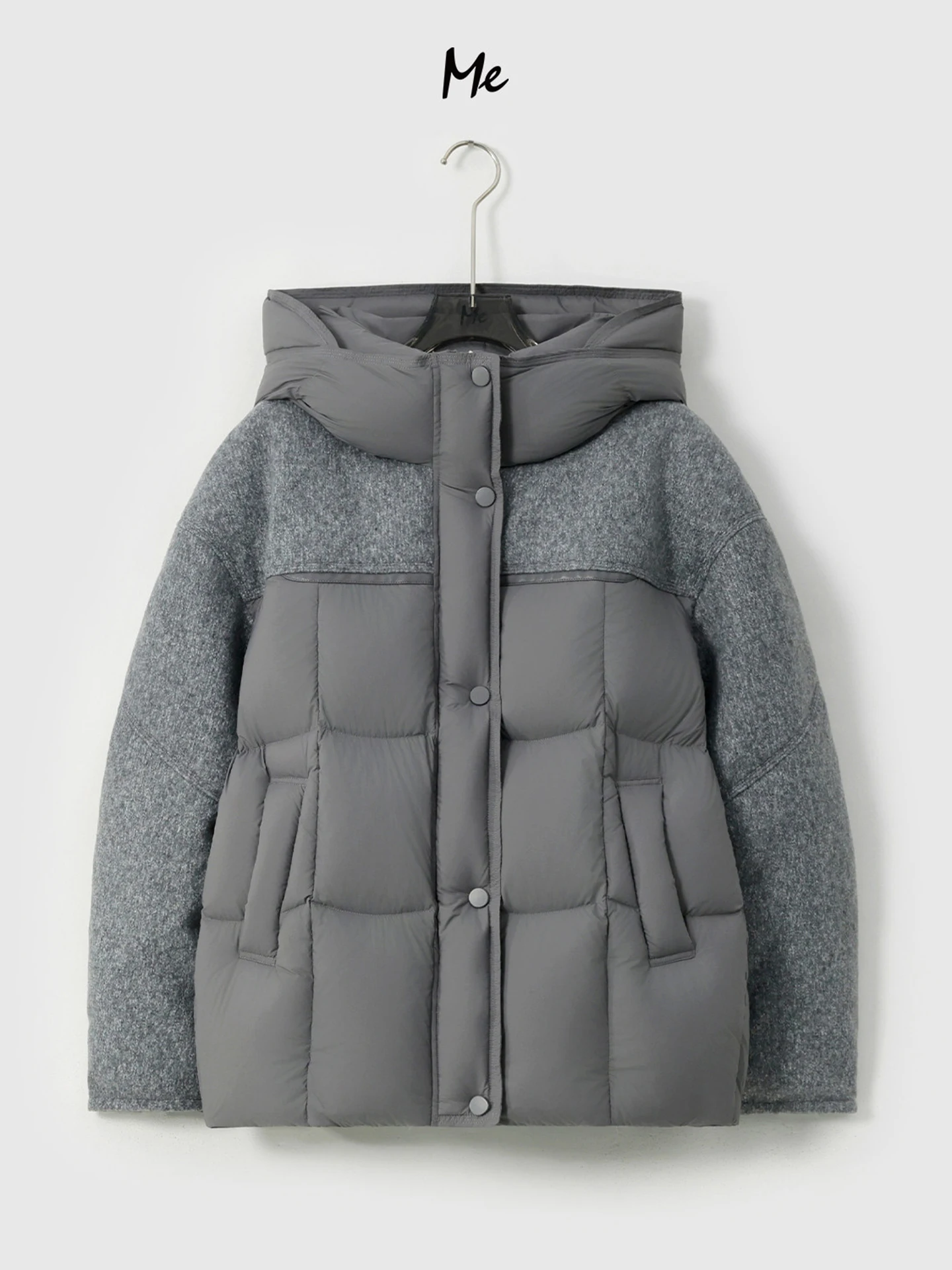 

Lightweight Women's Winter Jaet White Goose down Casual Faionable Splicing Hooded MEHOMEYANG 90% down Long Sve Coat