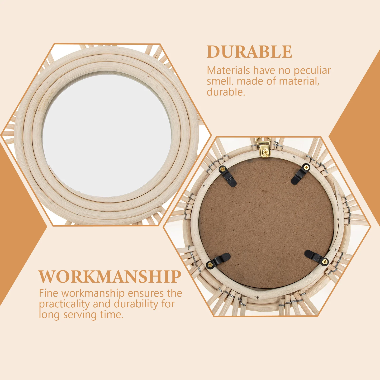 

Rattan Mirror Wall Decoration Hanging Bohemian Rustic Long Lasting Simple Shape Artistic Atmosphere Decorative Mirror