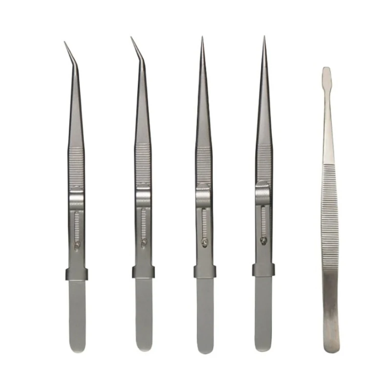 

5pc Precisions Tweezers AntiStatic Steel Tweezers for Electronics,Jewelry Making Dropship