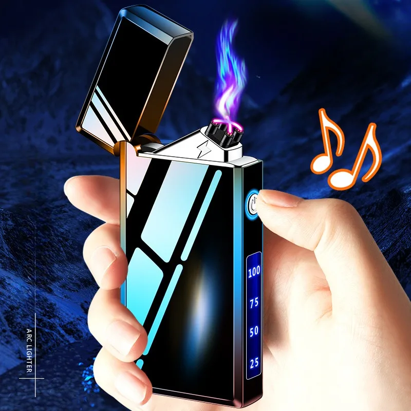 NewMetal USB Recharge Single Arc electric Lighter outdoor windproof LED power display Touch Sensitive Cigarette Lighter Men gift