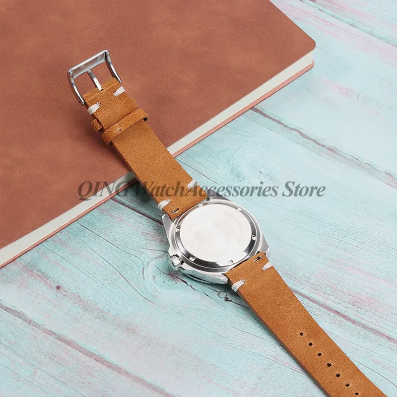 Suede Stitching Genuine Leather Watch Band 18mm 20mm 22mm Quick Release Vintage Bracelet Blue Brown Watch Strap Replacement