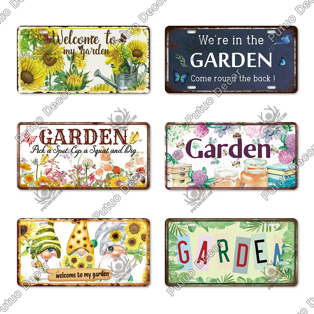 Putuo Decor Garden Vintage Licenses Plate Metal Sign Plaque Metal Vintage for Kitchen Garage Garden Home Living Room Wall Decor