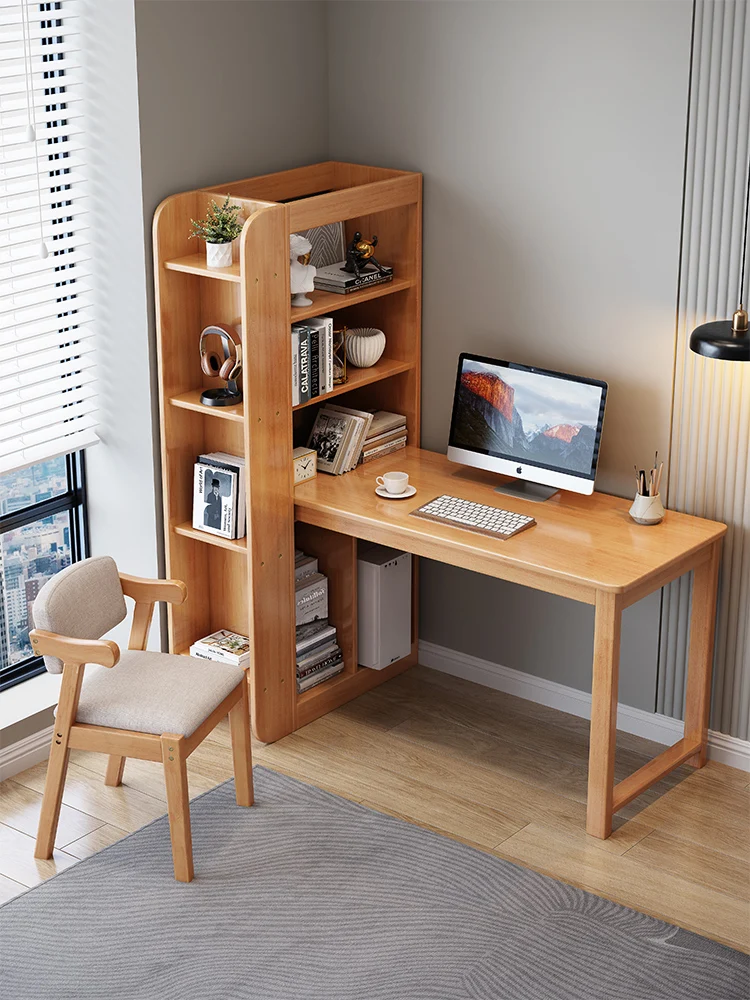مكتب من الخشب الصلب، خزانة كتب، مكتب كمبيوتر، مجموعة رف كتب لغرفة النوم، مكتب كتابة مزدوج للطلاب #4
