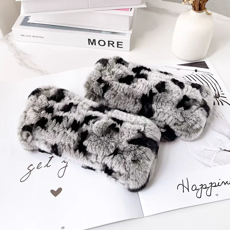 قفازات سميكة ودافئة من الفرو الحقيقي بدون أصابع قفازات مرنة من فراء أرنب ريكس الأصلي لفصل الشتاء #2