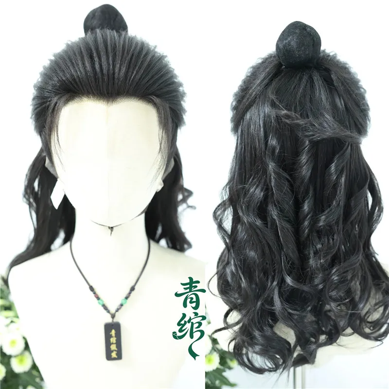 Already Styled Cos Wig Zhongli Quan of the Eight Immortals Long Lace Cosplay Wig Traditional Character Accessory for Stage Role