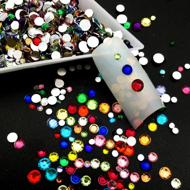 400 adet/torba 2MM Mix renk 3D Nail Art İpuçları düz matkap Rhinestones DIY takı 3D tırnak dekorasyon