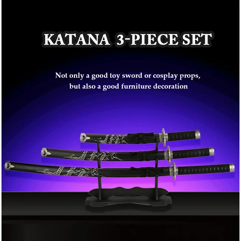 Wooden Japanese samurai sword Katana 3-pcs sets Dragon pattern Warrior Swords Home Furnishing decoration With Holder