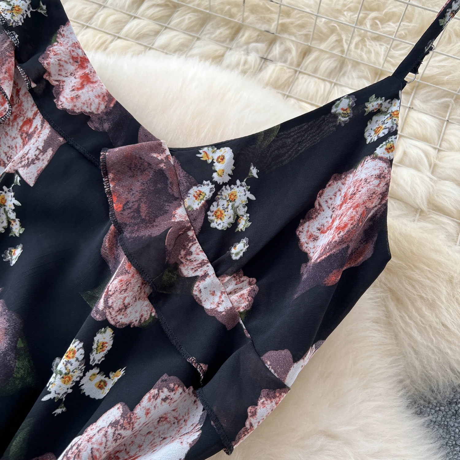 Chic vintage sexy volant stampa sottile elegante fata moda coreana Boho vestito estivo abbigliamento donna