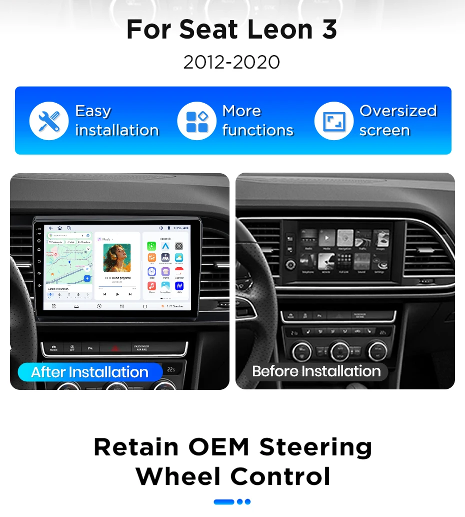 Junsun Android 15 Intelligente Autosysteme für Seat Leon 3 5F1 5F5 2012-2020 AI Wireless CarPlay für Apple Auto 9 Zoll IPS – Detail 3