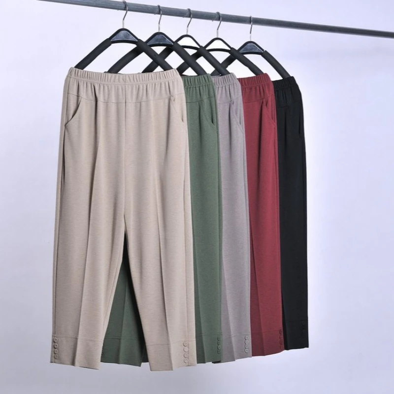 Plus Size 7XL8XL High Elastic Pants For Middle Aged Old Women Spring Summer Pants Thin Elastic Waist Straight Leg Pants Ankle Le