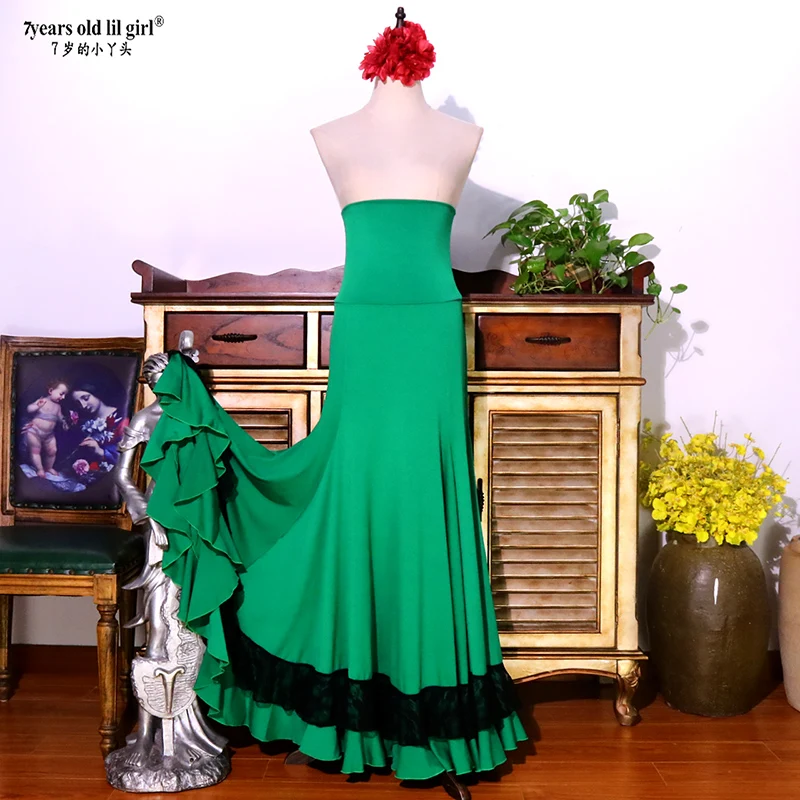 Spanish Dance Dress Flamenco Practice Skirt Wear Women BU27