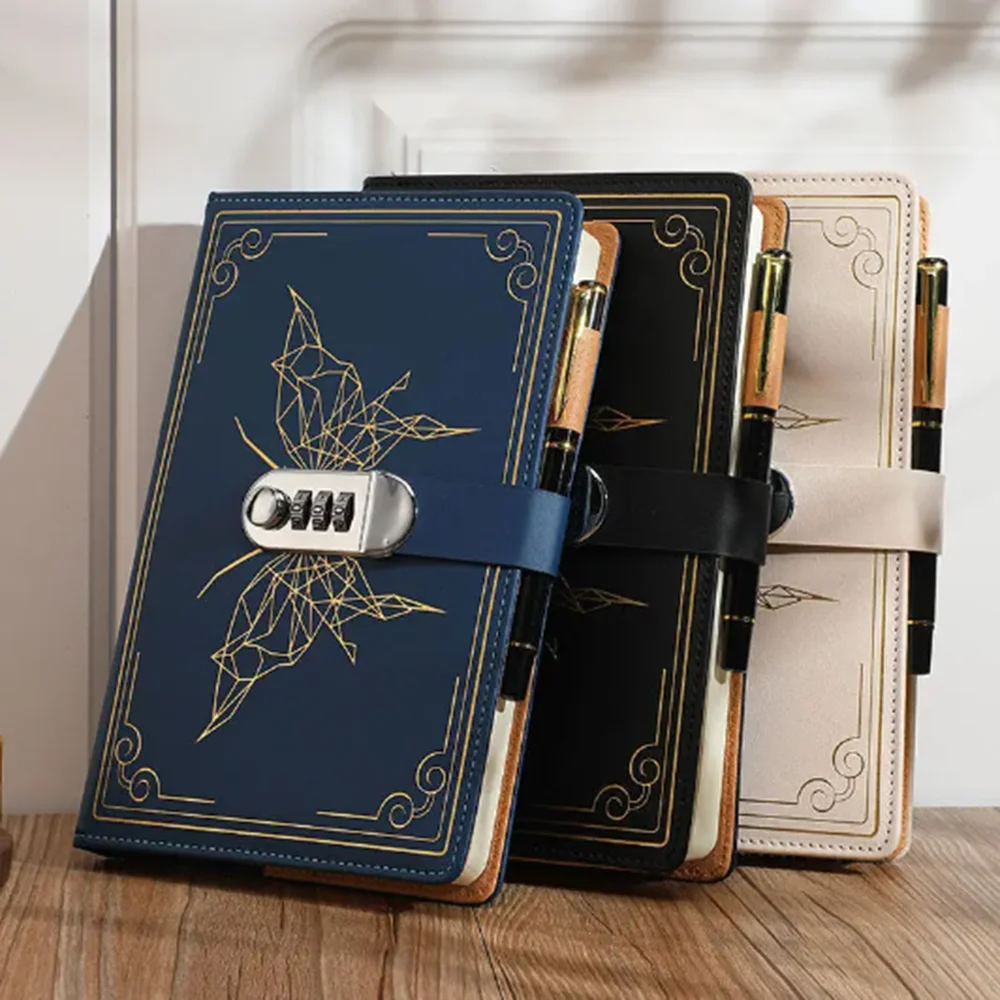 A5 Retro Password Lock Notebook With Lock Travel Diary Notebook Students Notepad Secretly Diary Hand Ledger Stationery