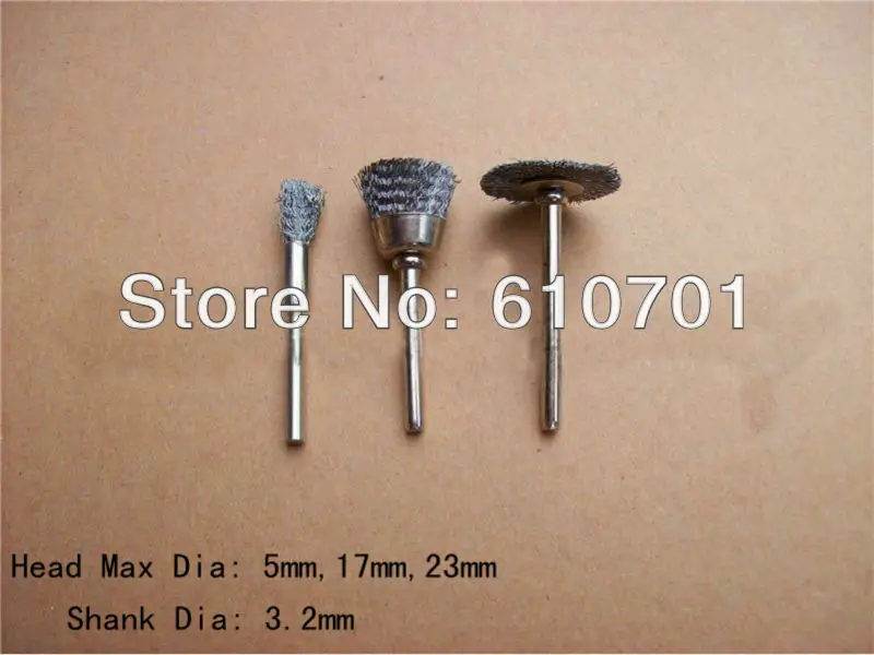 15PCS Pen/Bowl/T/Parallel Shape 5/17/23mm End Stainless Steel Wire Brush 3.2mm mandrel For Rotary Tools Electric Grinder Milling