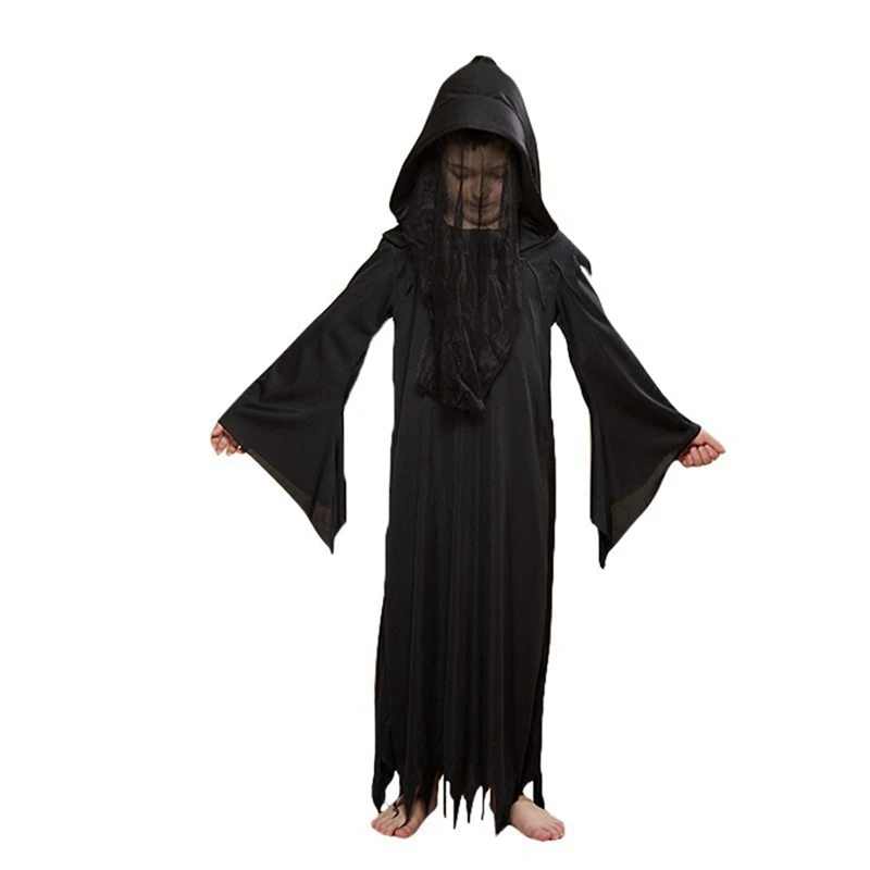 Halloween Black Unisex Girls Boys Azrael Death Cosplay Kids Children  Ghost Costumes Carnival Purim Parade Role Play Party Dress