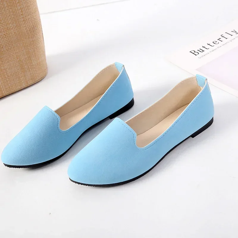 2023 Fashion Shoes Women Solid Candy Color Flock Shoes Femal Loafers Ballet Flats Casual Mother Shoes Zapatos Mujer Plus Size 43