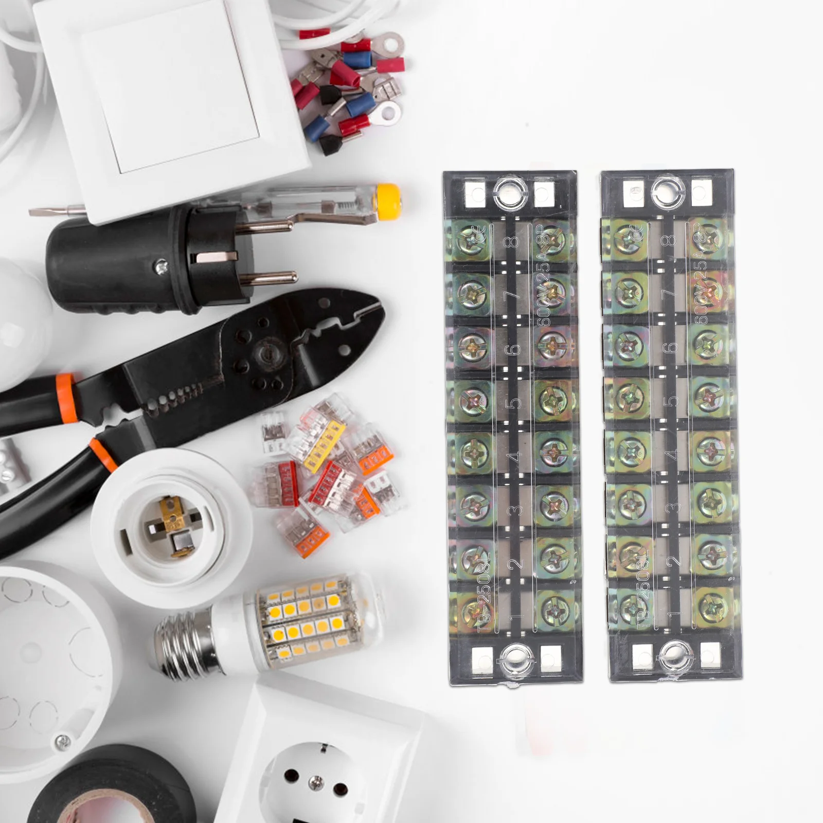 

2 pcs 10 Positions 600V 25A Dual Row Screw Terminal Strip Blocks Pre-Insulated Connectors Protection Cover For Bare Wires