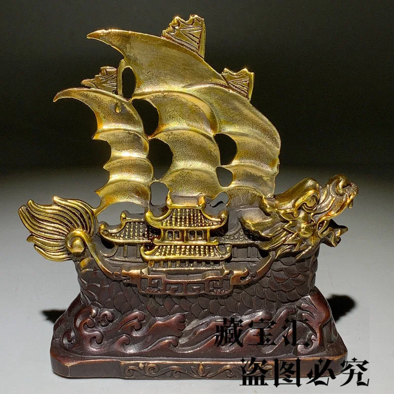 Folk private casting brass gilt smooth sailing, dragon boats, dragon boats, hand-carved zodiac dragon head sailboats