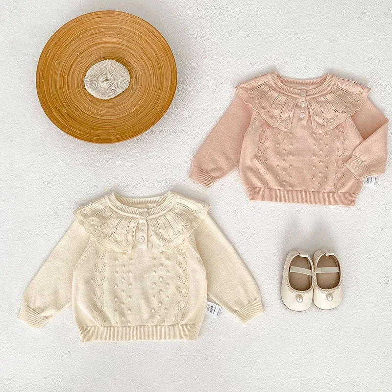 2025 New Autumn Newborn Baby Girls Sweater Toddler Baby Long Sleeved Solid Color Knitted Pullover Top  0-3Yrs Children Clothes