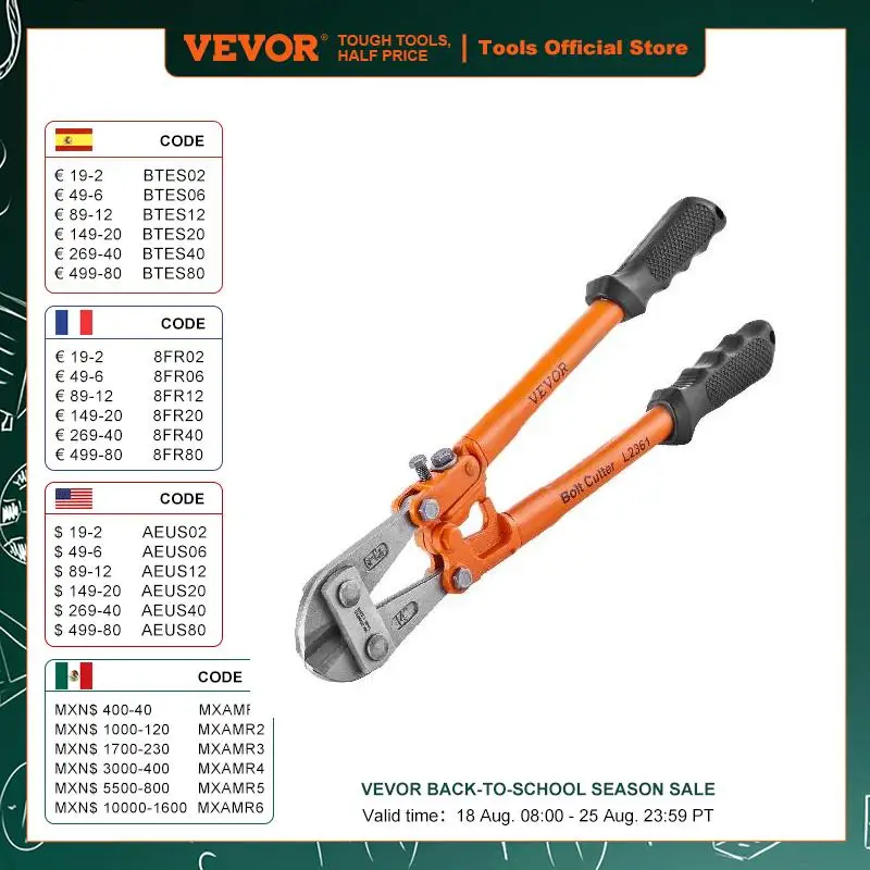 

Резак для болтов VEVOR, двухсторонняя ручка 18 дюймов с мягкой резиновой рукояткой, лезвие из хромированной молибденовой легированной стали для стержней и болтов