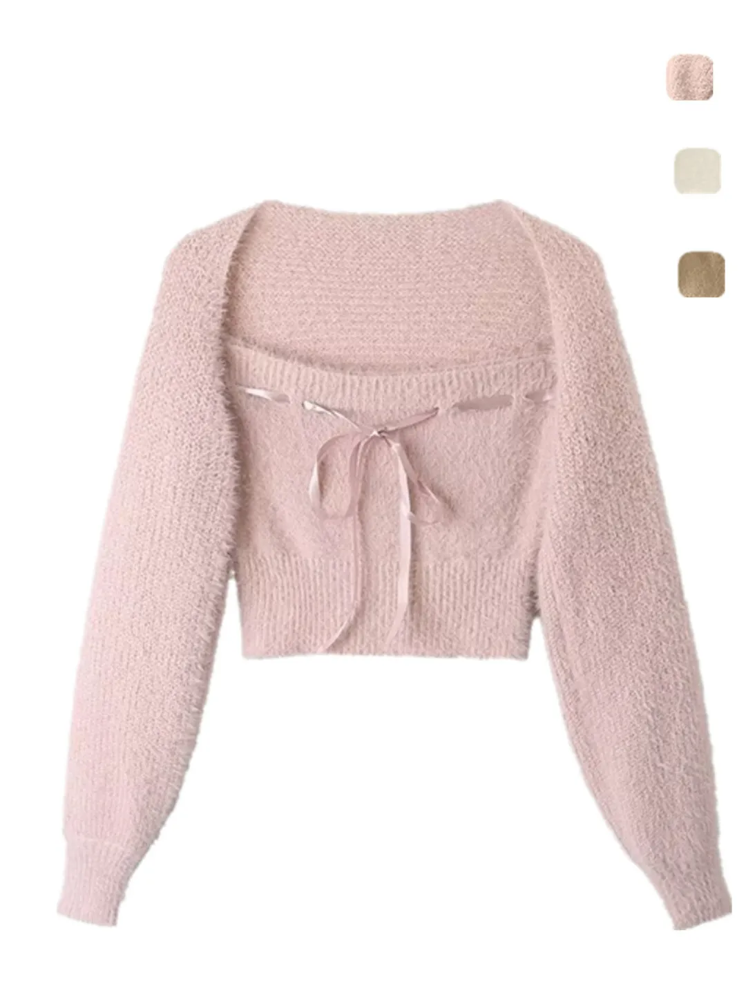 

Sexy American Retro Knot Sweater Vest Plu oulder Wrap Cardigan Two-Piece Set Trendy Sweet Waist-Cinching Knitwear