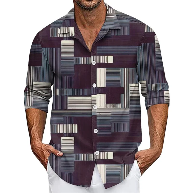 

Geometric Plaid Shirt Men's Button Long Sleeve Shirt Casual Fashion Outdoor Vacation Street Trend 3D Printing Lapel Fast Shippin