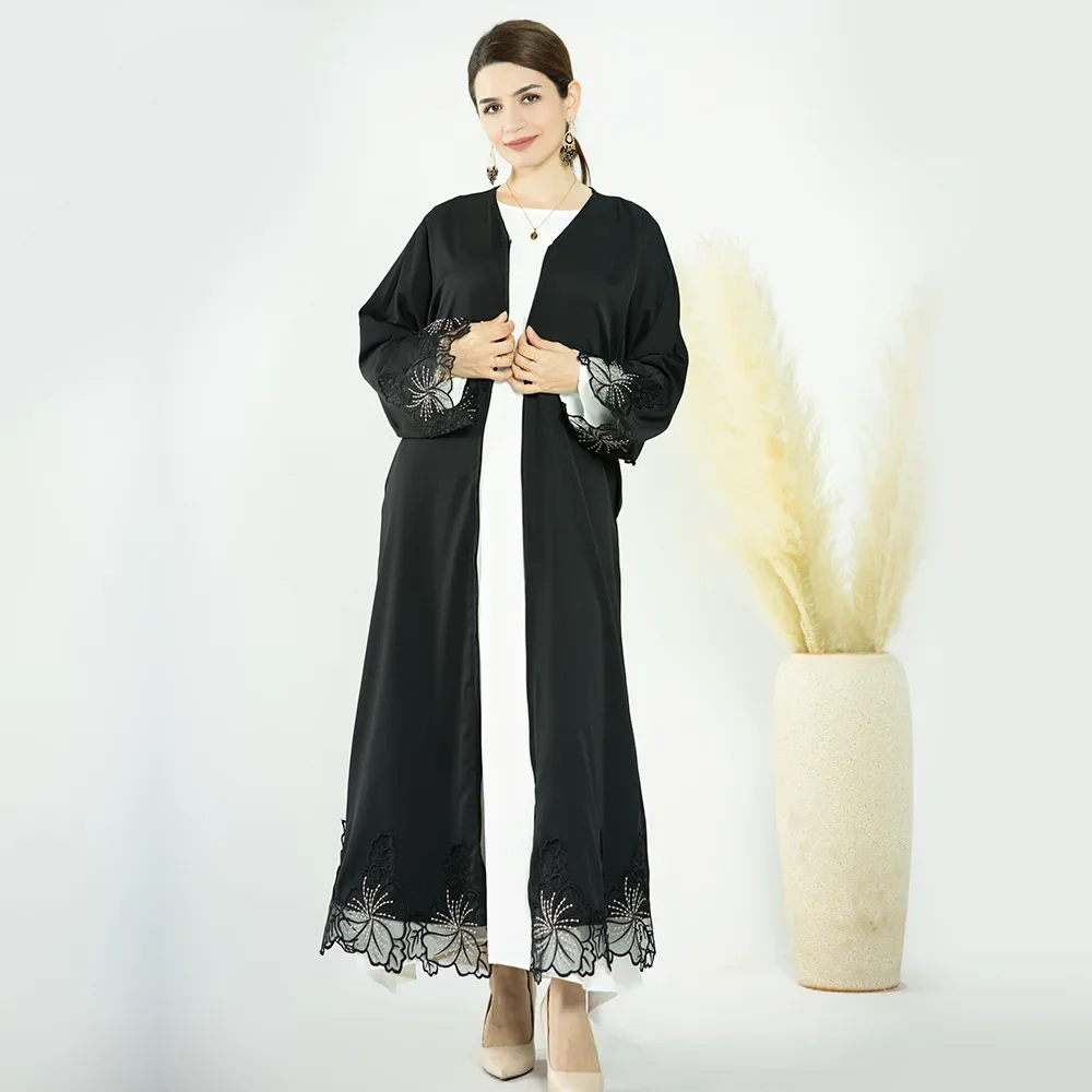 

Solid Abayas for Women Muslim Dress Kimono Khimar Lace Hijab Dresses Kaftan Ramadan Abaya Jilbab Long Robe Eid Islam Clothing