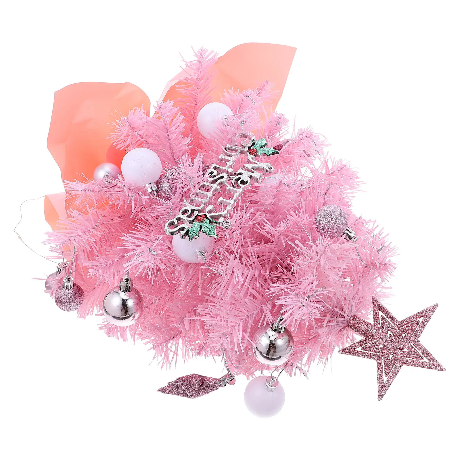 

Pink Mini Christmas Tree Tabletop Artificial Prelit Indoor Star Topper Ball Ornaments Xmas Decor Mini Christmas Tree with Lights