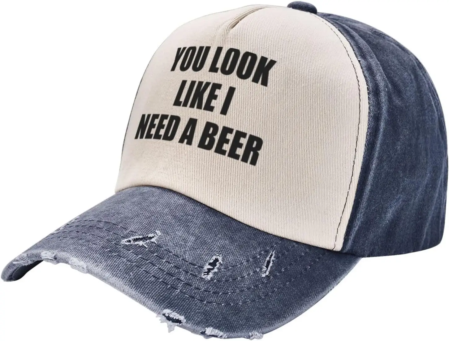 Dark Red Denim Washed Baseball Cap - Fun - You Look Like I Need A Beer | Retro Adjustable Dad Hat for Men/Women