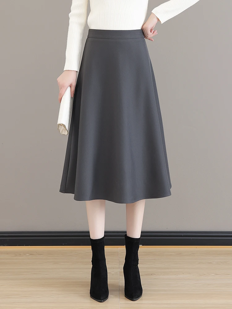 

Gray High Waist A-Line Suit Skirt Women's Spring Autumn Winter New Style Slimming Midi Length Elegant Umbrella Skirt