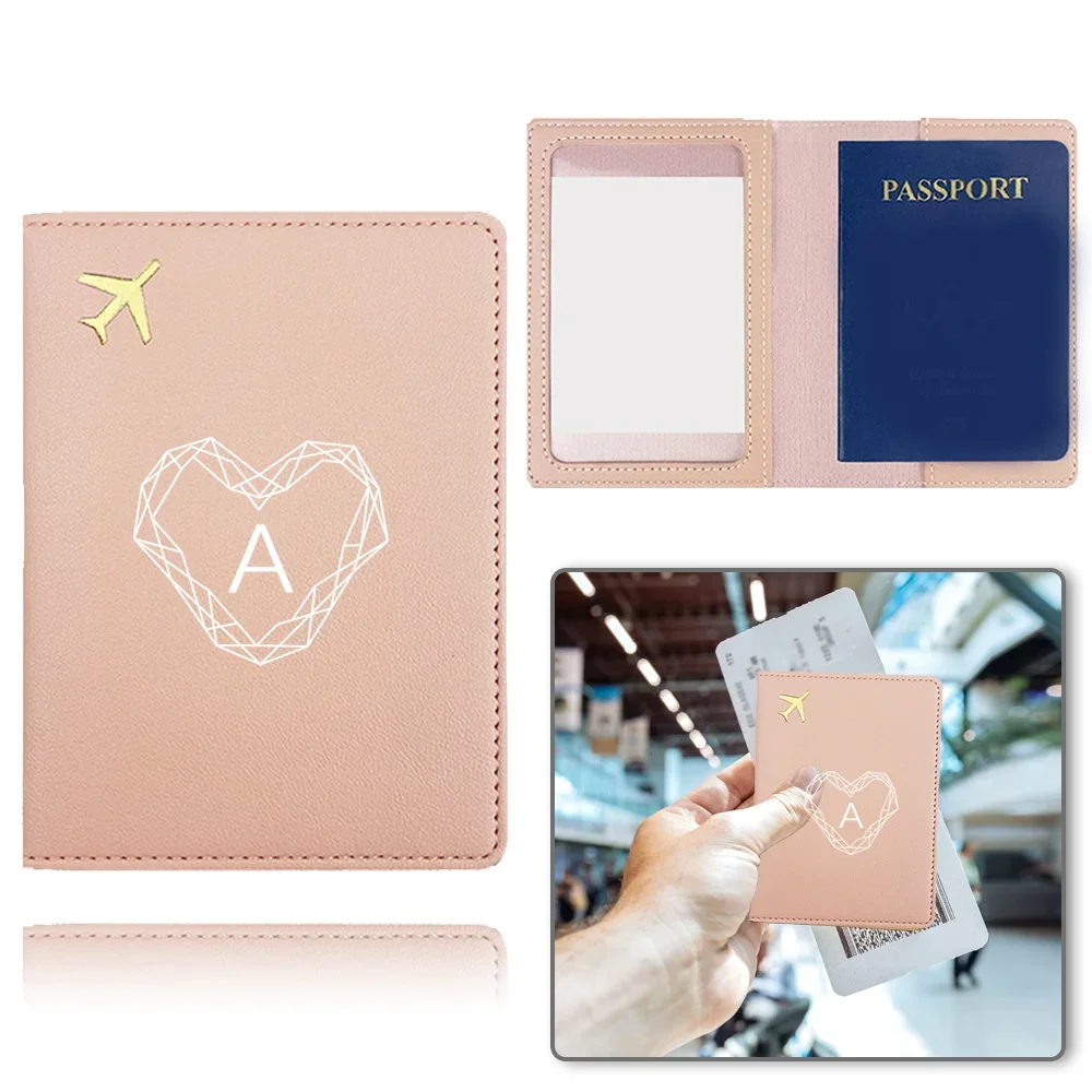 Portable Passport Case Pu Airplane Travel Passport Cover Fashion Business Card Credit Card Wallet Clip White Letter Pattern