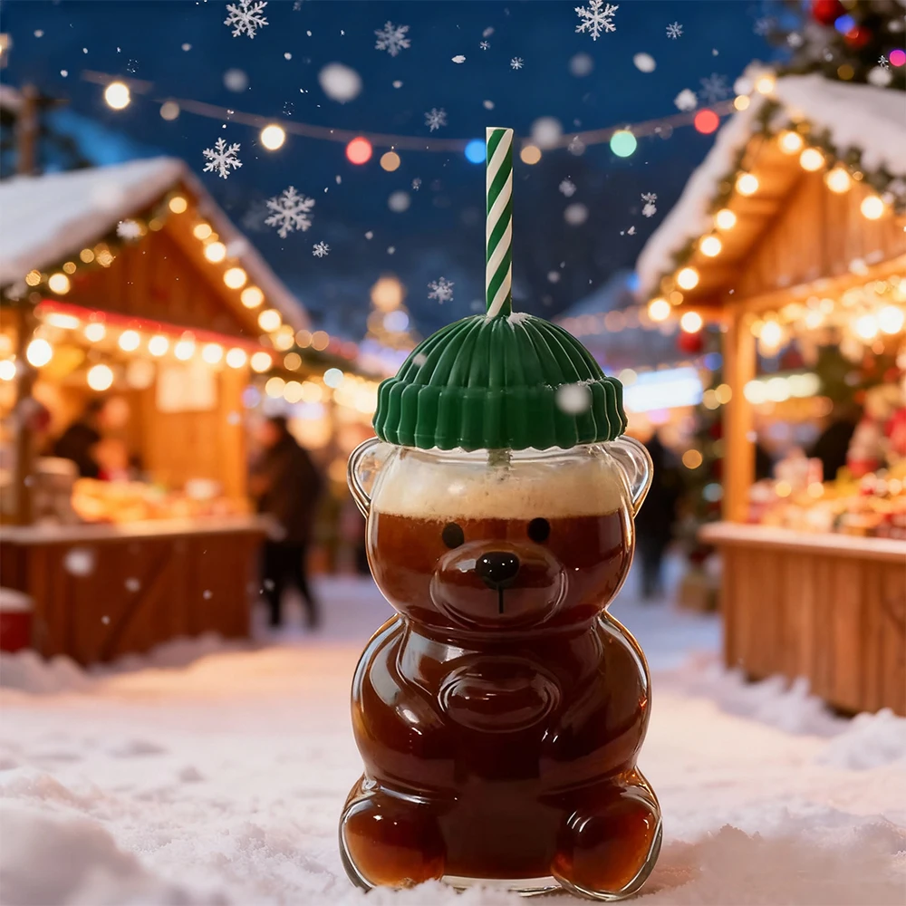 

Новинка для Starbucks, милое животное, медведь, соломенное стекло, прозрачное стекло для мужчин и женщин, подарок на день рождения, Рождество, чашка для чая с молоком и соломинкой