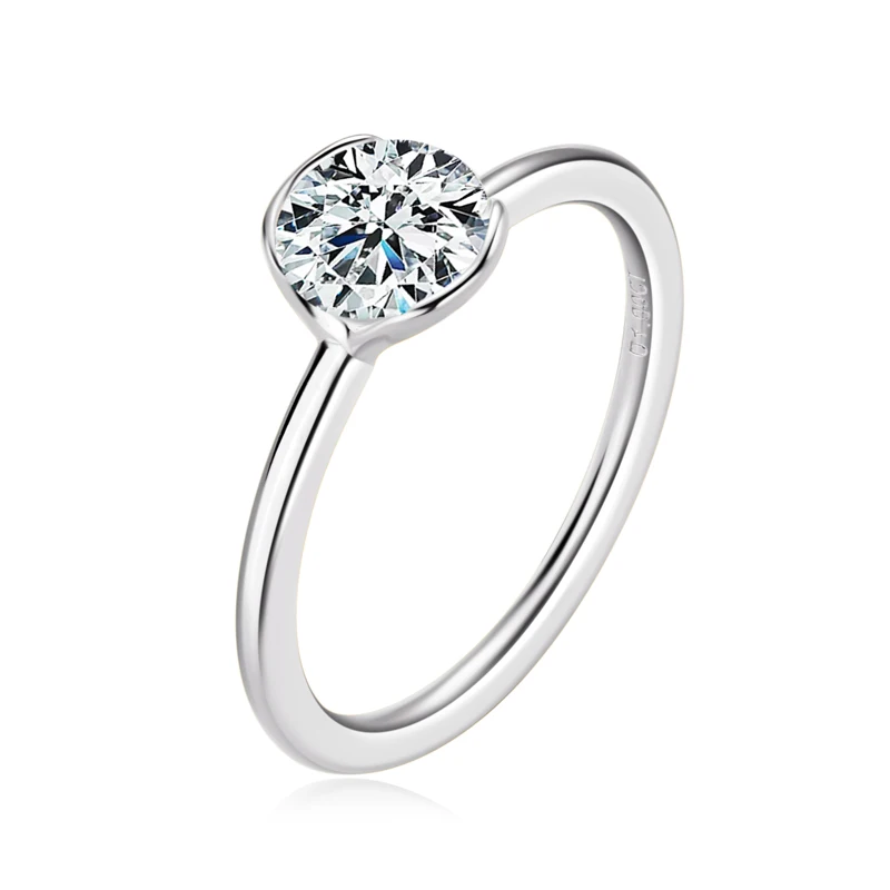 RAPRGOLD 1CT Moissanite Klasik Solitaire Cincin Pernikahan 925 Perak Murni Cincin Pertunangan Wanita untuk Wanita Hadiah Perhiasan Bagus