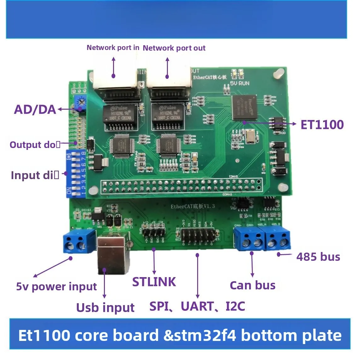 

Ontwikkelingsbord STM32H743/F405/F103 + ET1100/AX58100/LAN9252