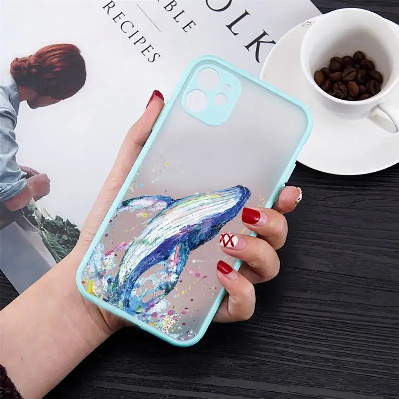 Ocean whale hand painted pattern Phone Case matte transparent For iphone 14 11 12 13 plus mini x xs xr pro max cover