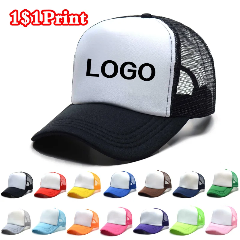 Aangepaste Diy Logo Print Mesh Trucker Cap Unisex Cap Casual Baseball Cap Verstelbare Snapback Hoeden Voor Dames Mannen Trucker Cap