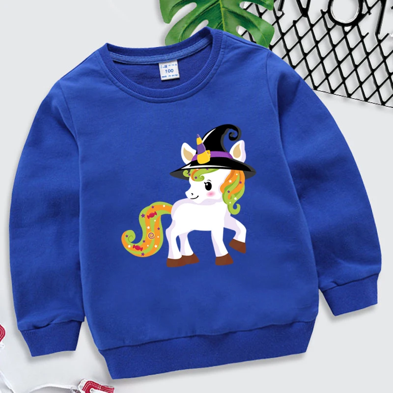 Halloween Trend Sweatshirts Kids Cartoon Unicorn Pullover Funny Holiday Long Sleeve Hoody Boys Girls Halloween Autumn Hoodies