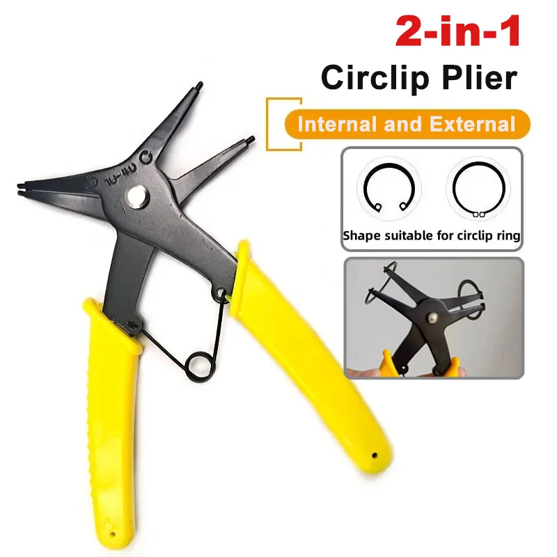 2-in-1 Circlip Pliers Internal and External Dual Purpose Snap Rings Pliers 10-40mm Retaining Ring Mounting Removal Tool