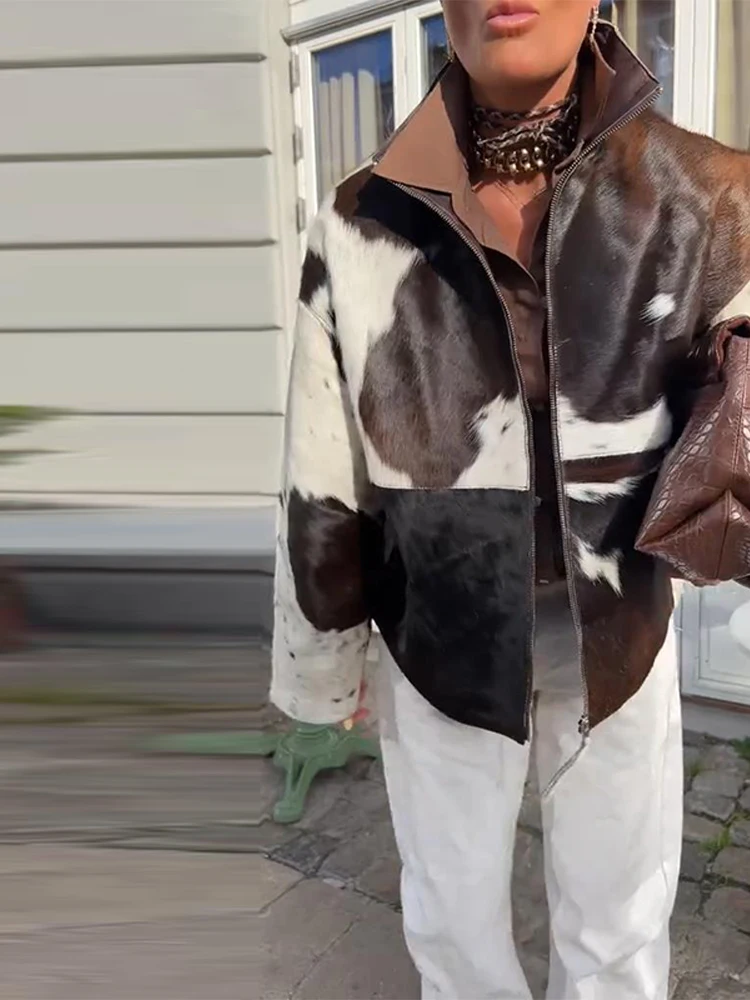 Módní semišová klopa na zip krátká bunda pro ženy volného vzoru s plným rukávem a kapsami, dámské svrchní oblečení 2025 podzimní pouliční dámské svrchní oblečení - náhled 2