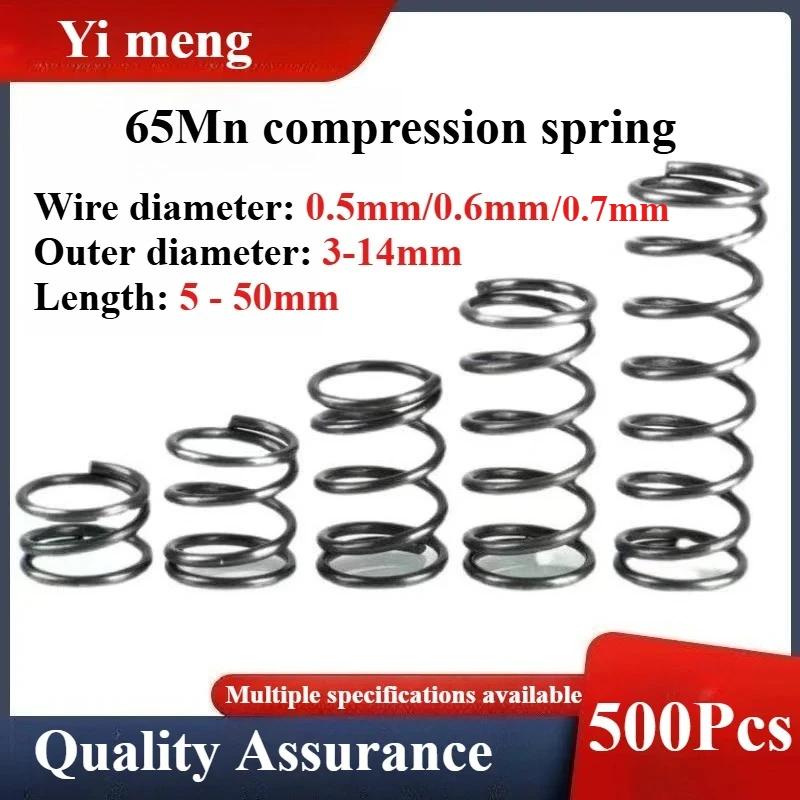 500Pcs/Lot 65MN Spring steel 0.5mm 0.6mm 0.7mm Micro Small Compression Spring OD 3mm to 14mm Length 5mm to 50mm