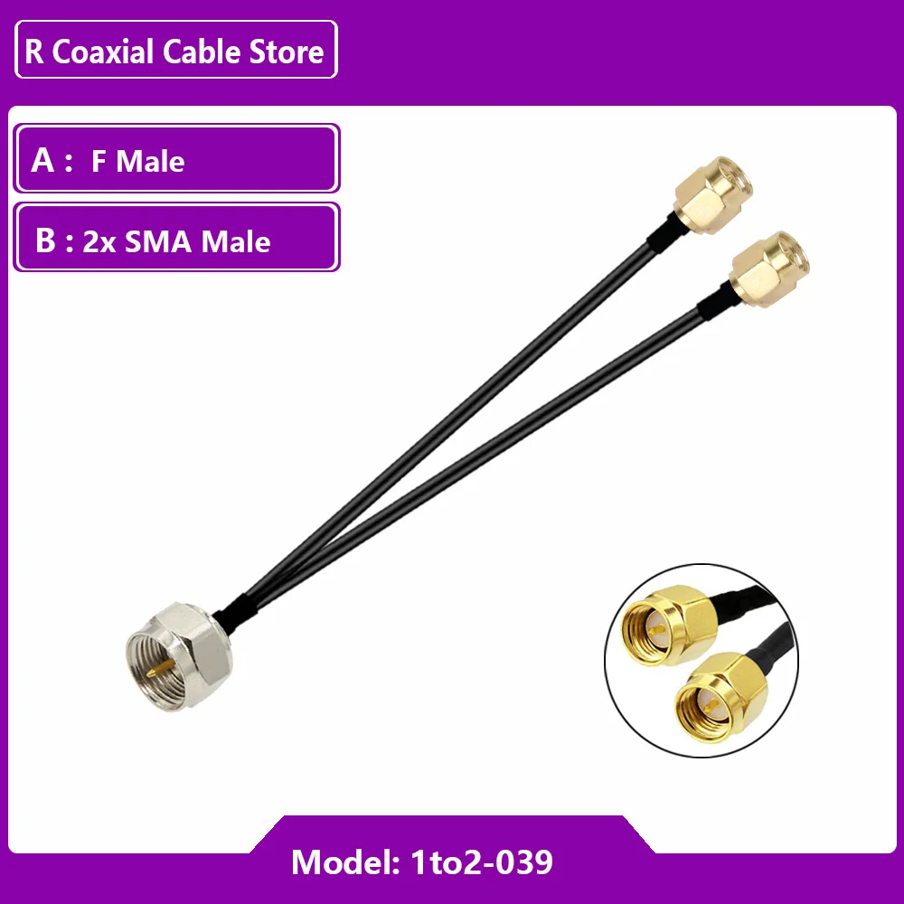 F femmina a 2XSMA maschio connettore a spina tipo Y Splitter combinatore Jumper Pigtail adattatore RF coassiale RG174 cavo WIFI Router Antenna